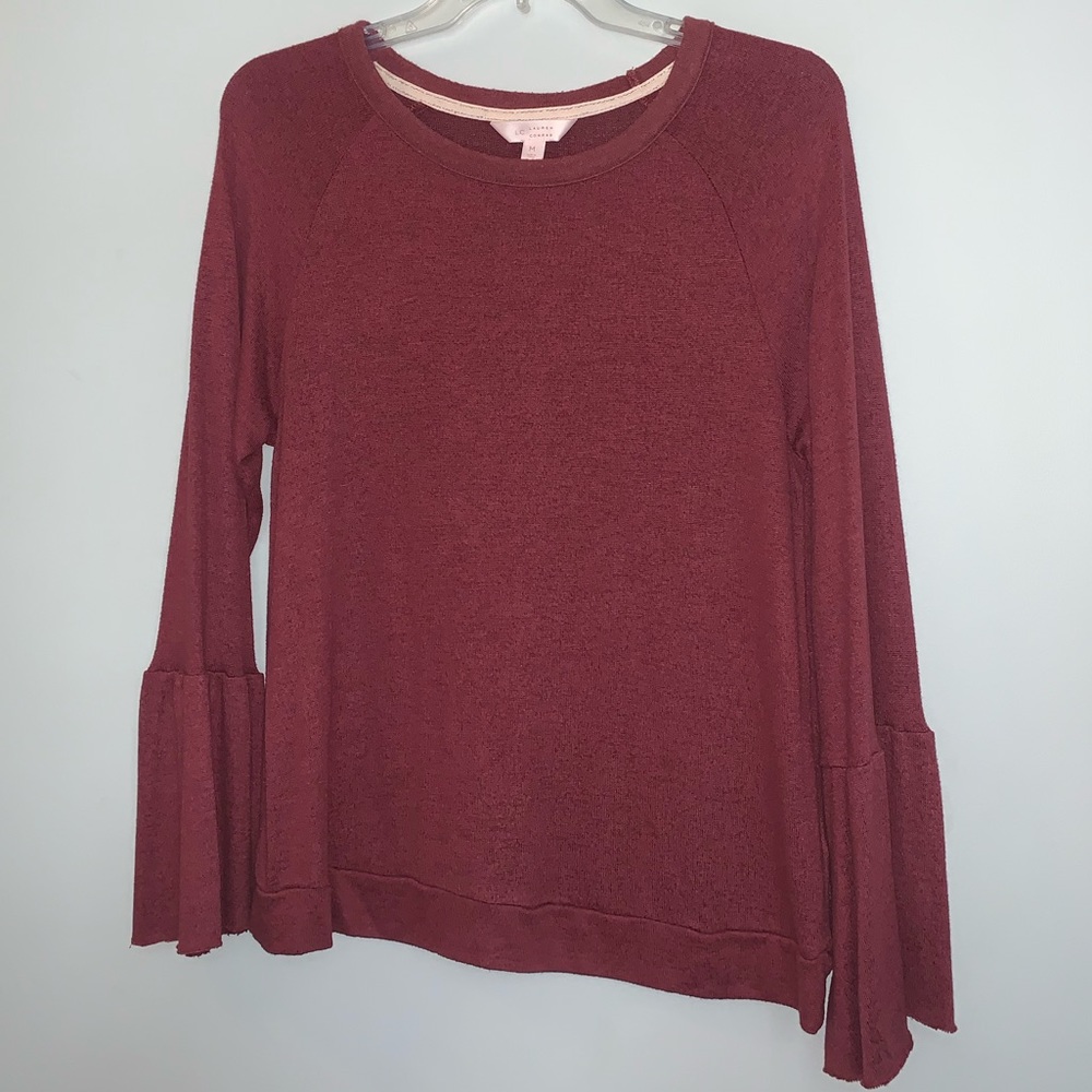 LC Lauren Conrad Peplum Sleeved Burgundy Top